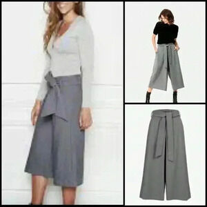 AELLA Los Angeles Gray Culotte Trouser Tie Waist Office Business Pants Size 8